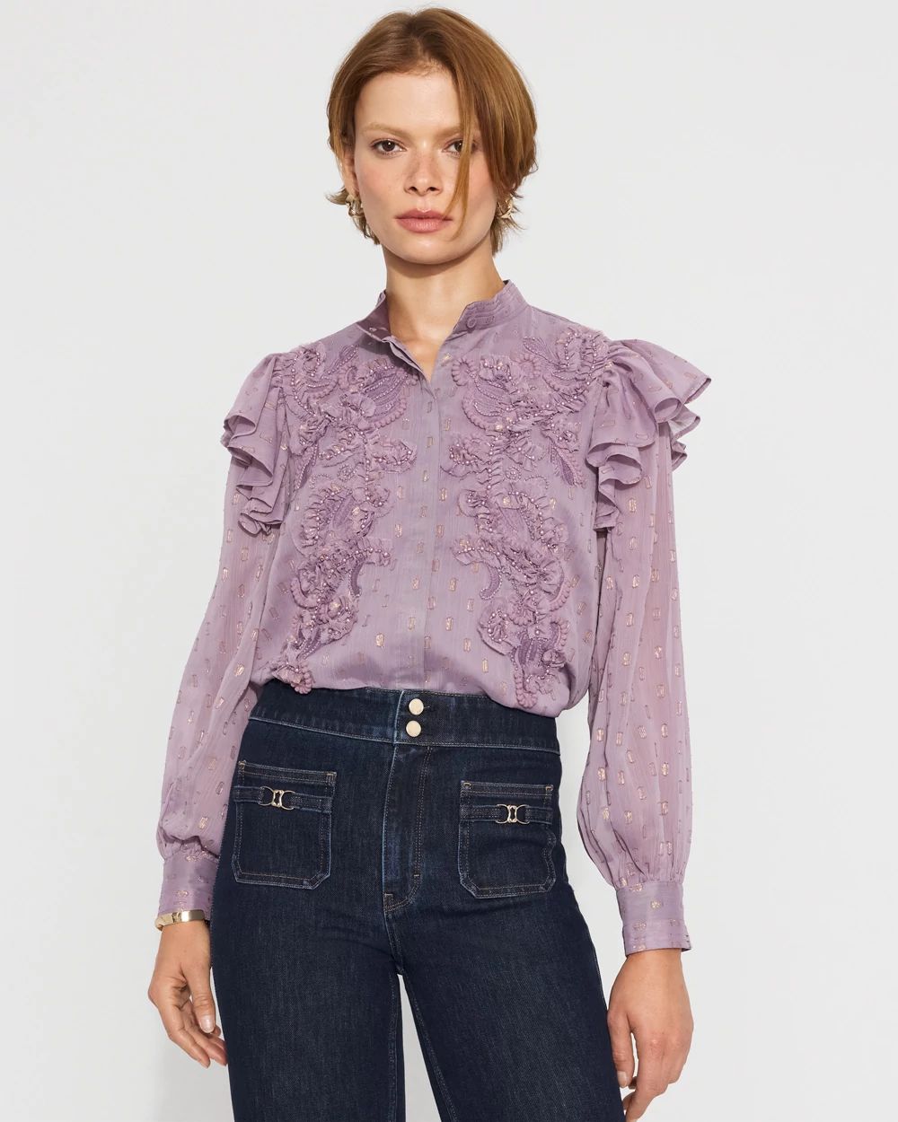 Chiffon Floral Appliqué Blouse | White House Black Market